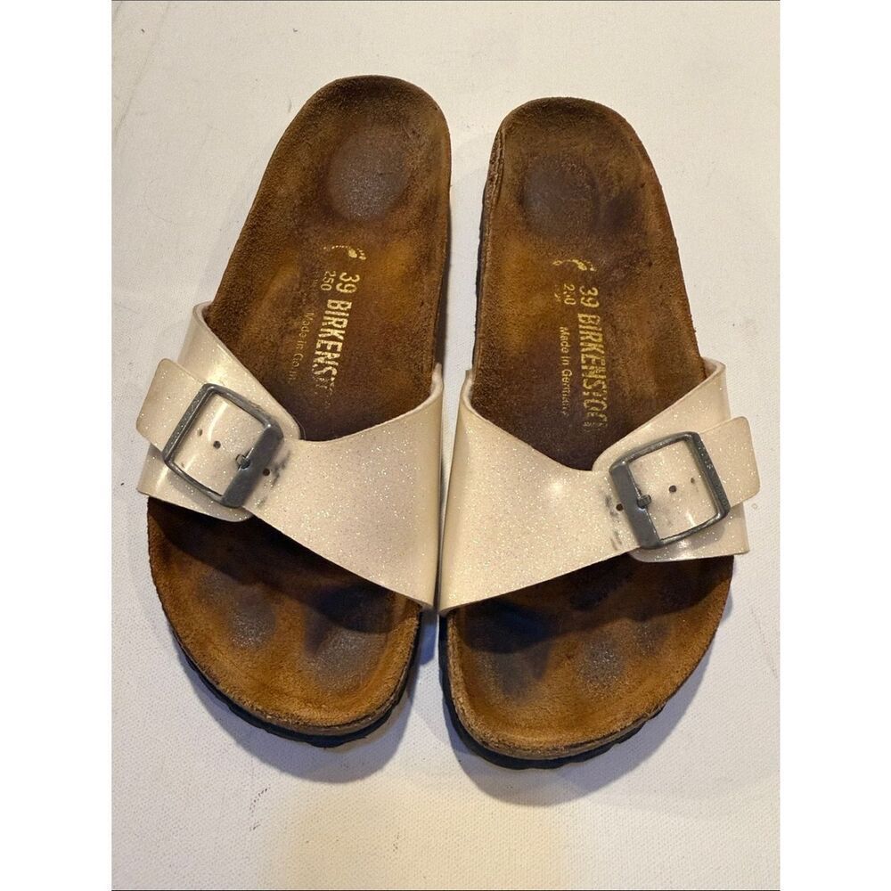 Birkenstock Single Strap Sandals in Shimmery Cream